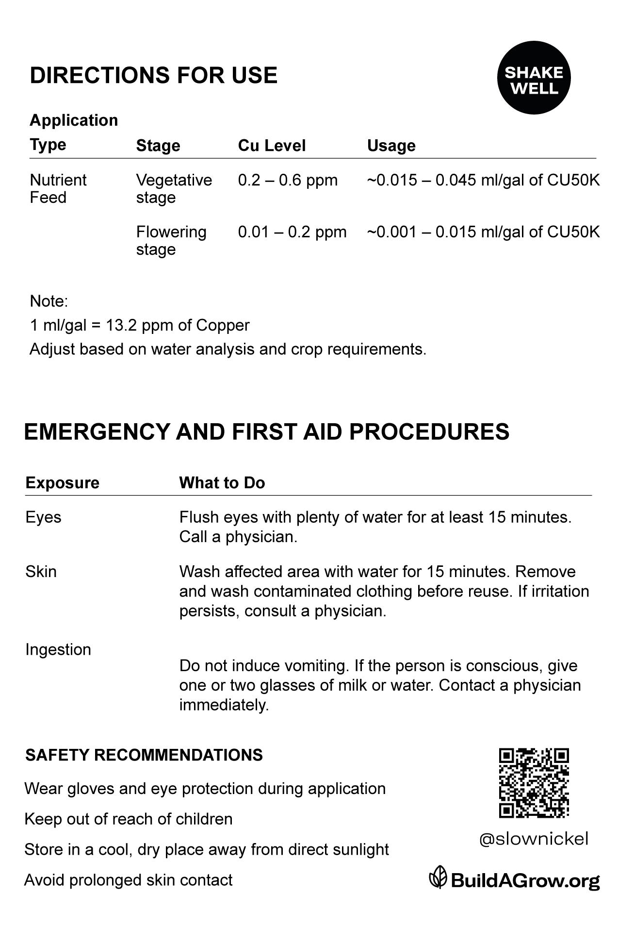 ORGANIC SLOWBIO CU50K - Organic Liquid Chelated Cooper