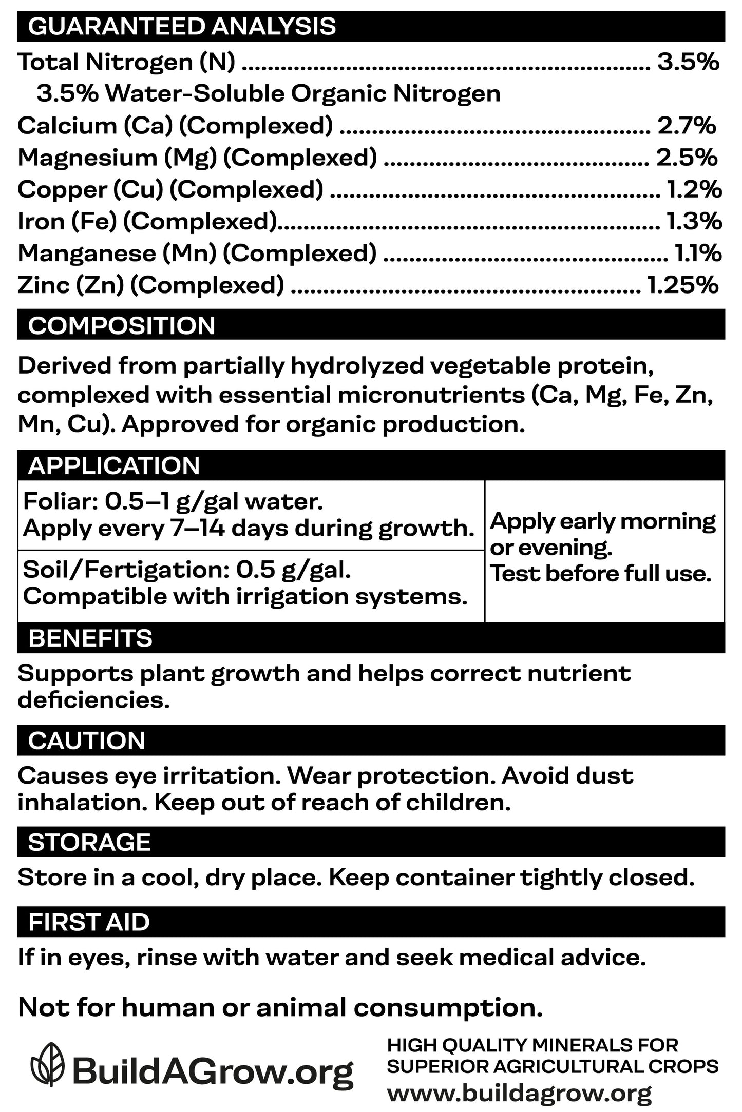 ORGANIC - MICRO PACK Nitrogen, Calcium, Magnesium, Iron, Manganese, Zinc and Copper