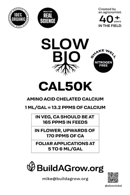ORGANIC SLOWBIO CAL50K - Organic Liquid Amino acid chelated Calcium for foliar and fertilizer feeds