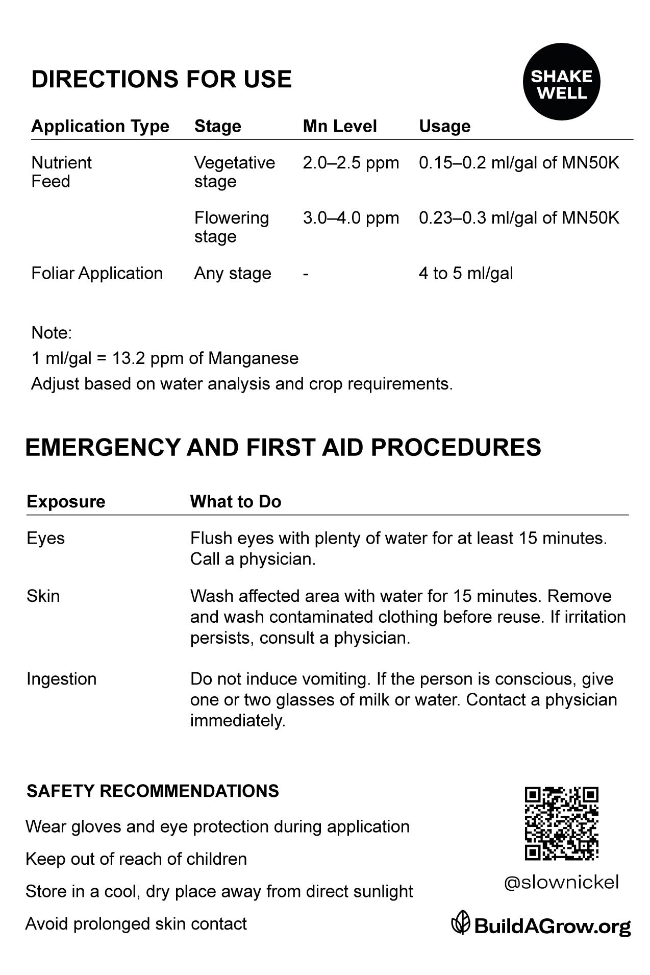 ORGANIC SLOWBIO MN50K - Organic Liquid Amino Acid Chelated Manganese for foliar and fertilizer feeds