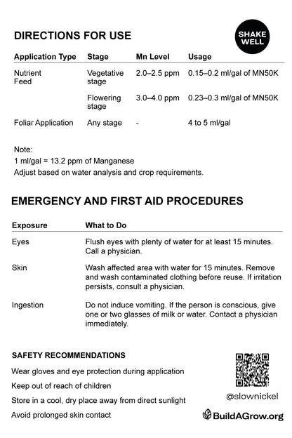 ORGANIC SLOWBIO MN50K - Organic Liquid Amino Acid Chelated Manganese for foliar and fertilizer feeds