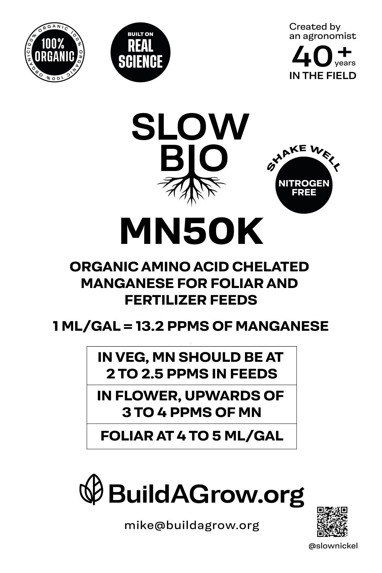 ORGANIC SLOWBIO MN50K - Organic Liquid Amino Acid Chelated Manganese for foliar and fertilizer feeds
