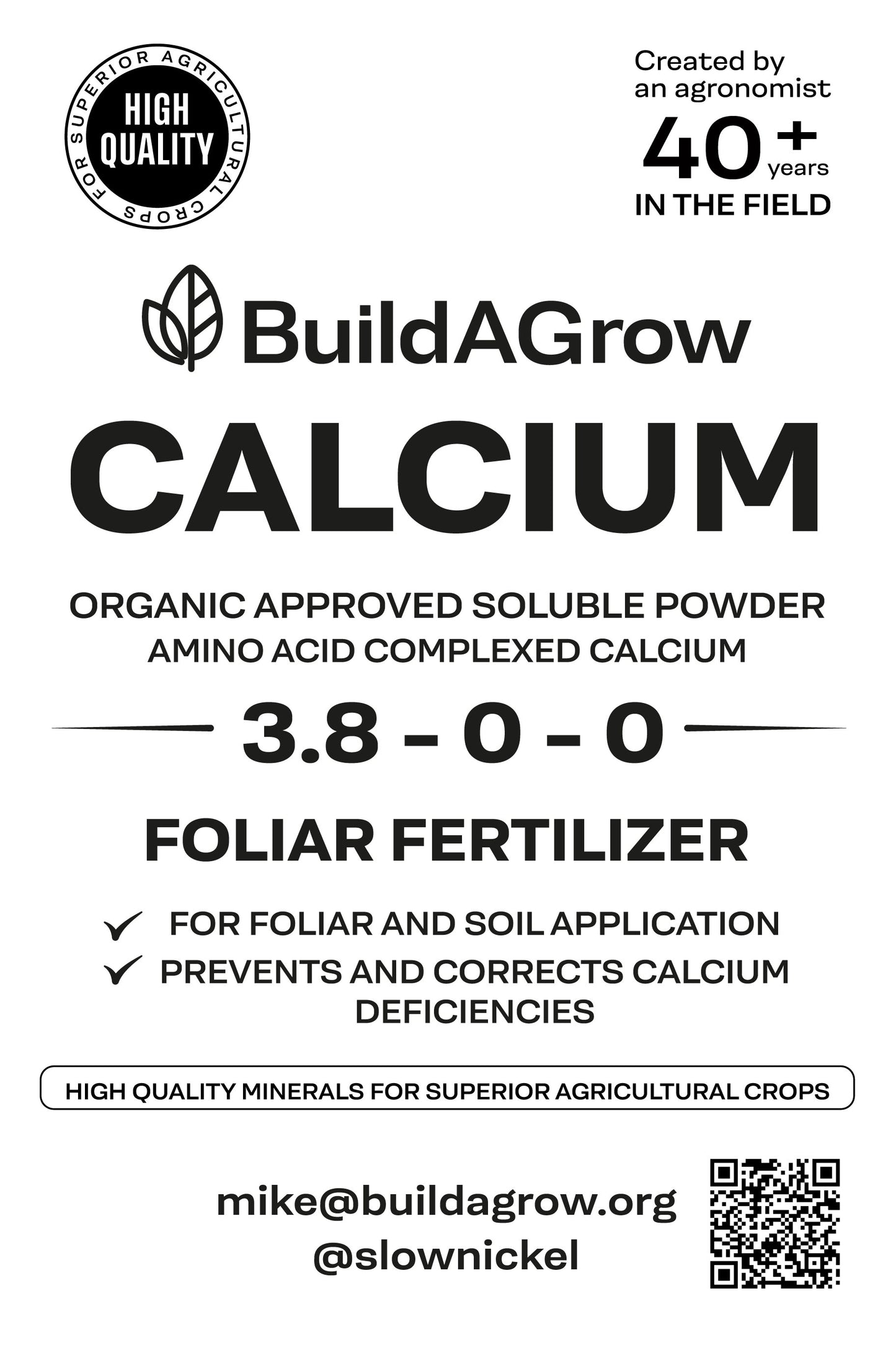 Organic Calcium 3.8-0-0-17.7% Ca -  Amino Acid Chelate - Soluble Powder