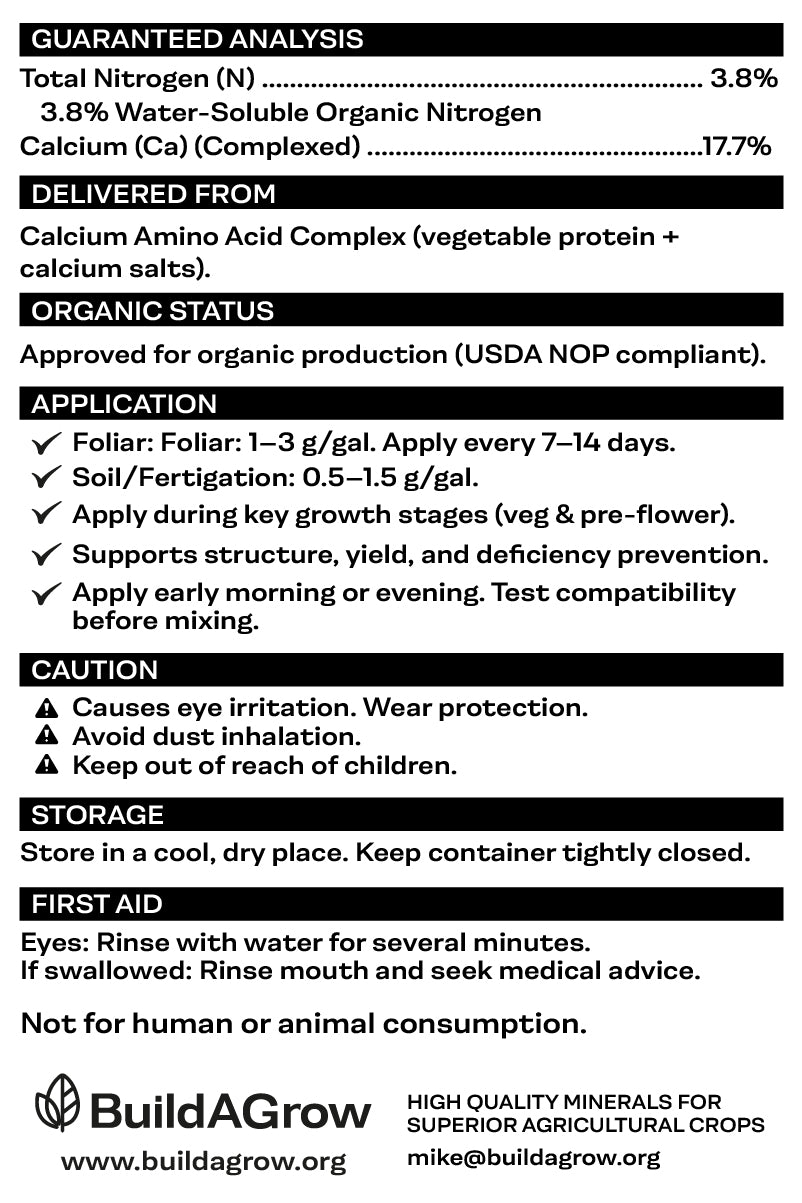 Organic Calcium 3.8-0-0-17.7% Ca -  Amino Acid Chelate - Soluble Powder